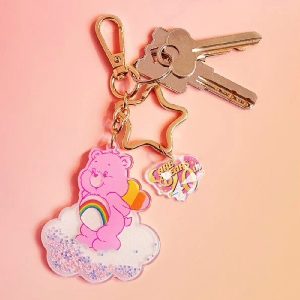 NOT FOR SALE Care Bears Keychain Pink or Blue Glitter Cloud Star Charm NEW